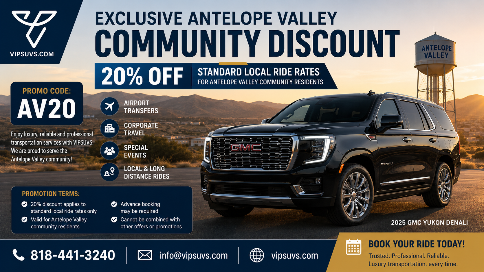 Save 20% on Local Rides with vipsuvs.com – Antelope Valley Community Special